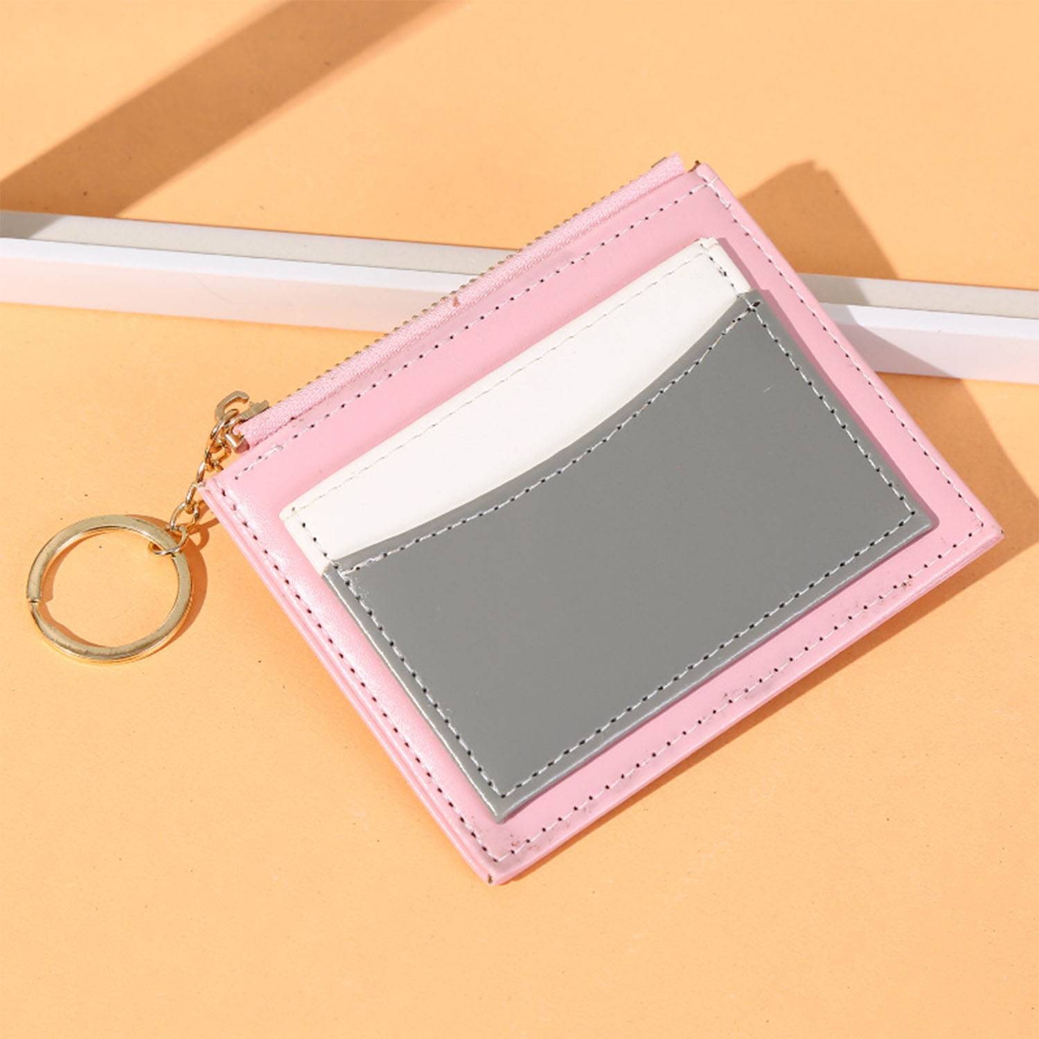 PU leather wallet card holder with keychain 7