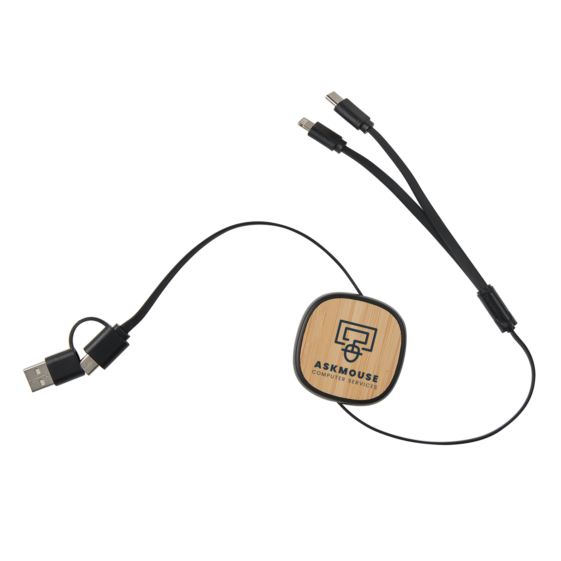 Dual Input 3-IN-1 Bamboo Retractable Cable 3