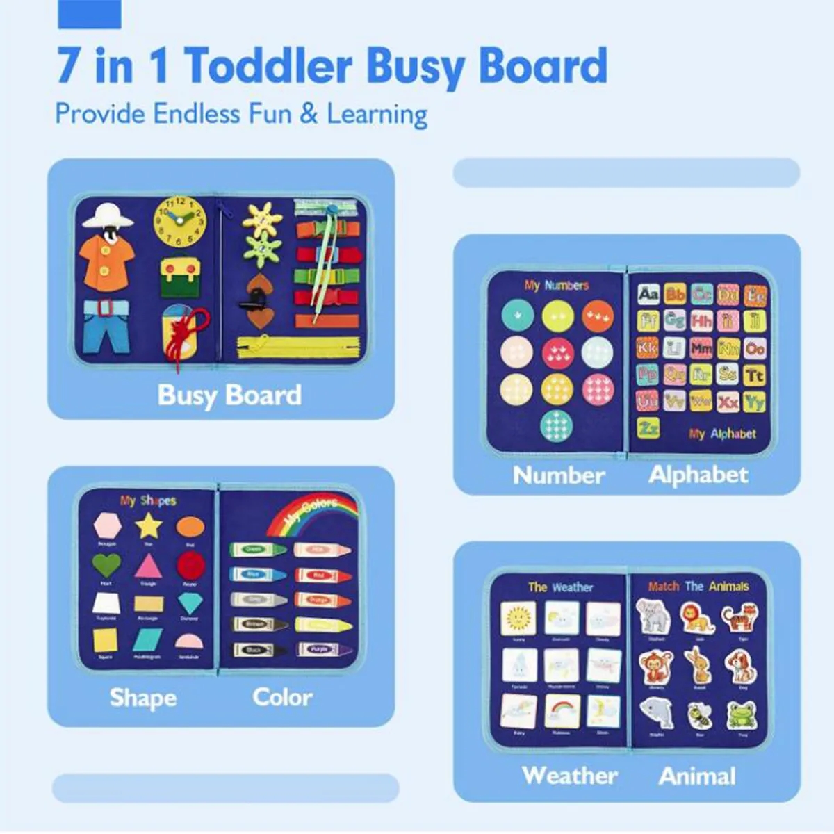 Busy Board - 7 in 1 Toddler Learning Activities Toys 2
