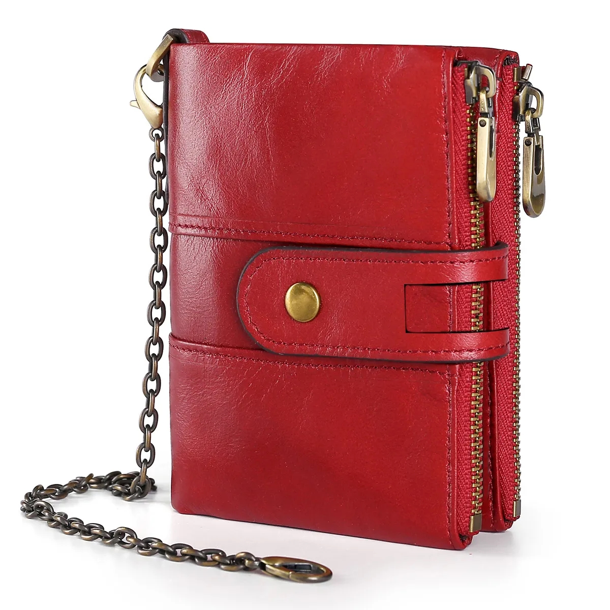 Genuine Leather Detachable Mezzanine RFID Chain Wallet 4