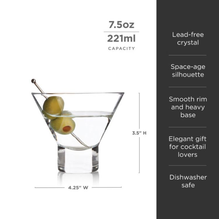 Viski® Raye Heavy Base Crystal Martini Glass, set of 2 8