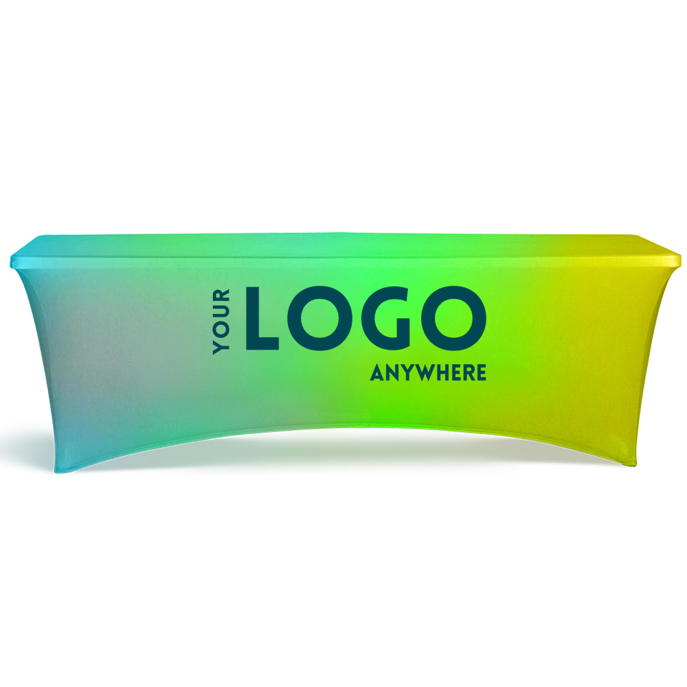 8' Fitted, 4 Sided Contour Stretch All-Over Imprint Table Cover 2