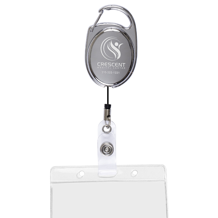 "Pataskala" 30" Cord Shiny Chrome Finish Solid Metal Retractable Badge Reel and Badge Holder with L 5