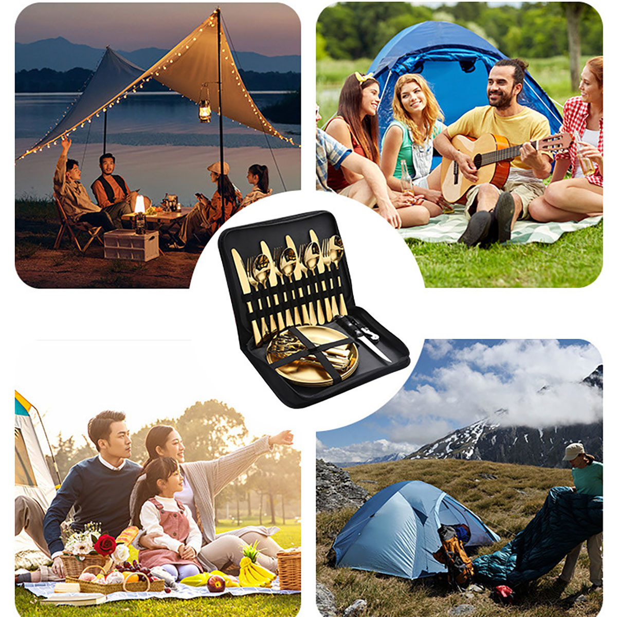 High quality Metal Camping Utensil Silverware Set 2 people 4