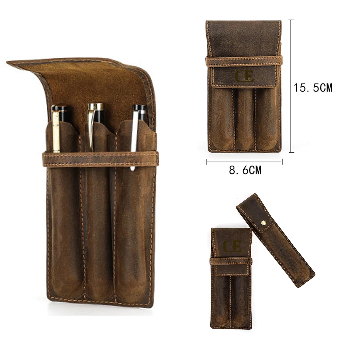 Genuine Leather Pen Case with Alloy Snap Buttom 9
