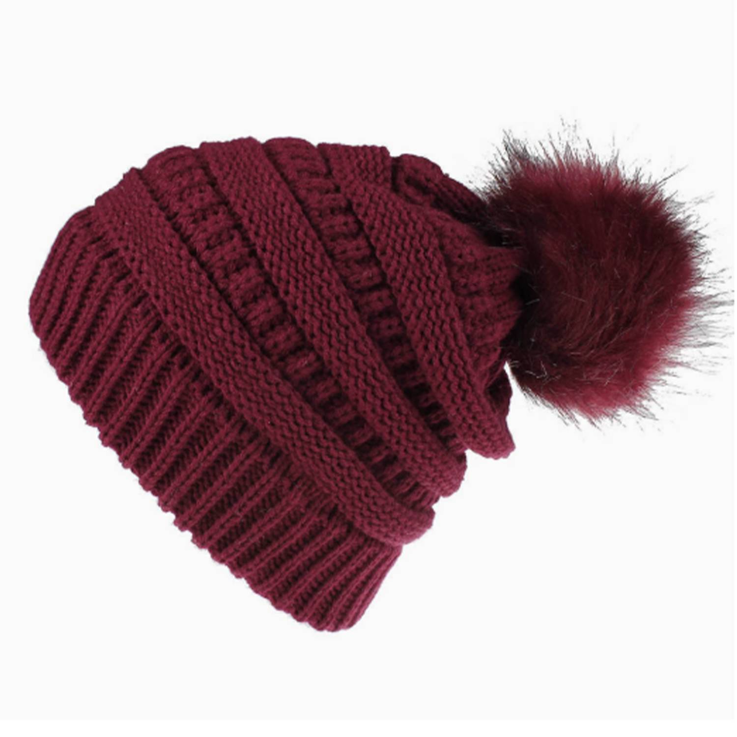 Custom Knitted Multiple Color Blend Pompom Beanie Winter Hat 11