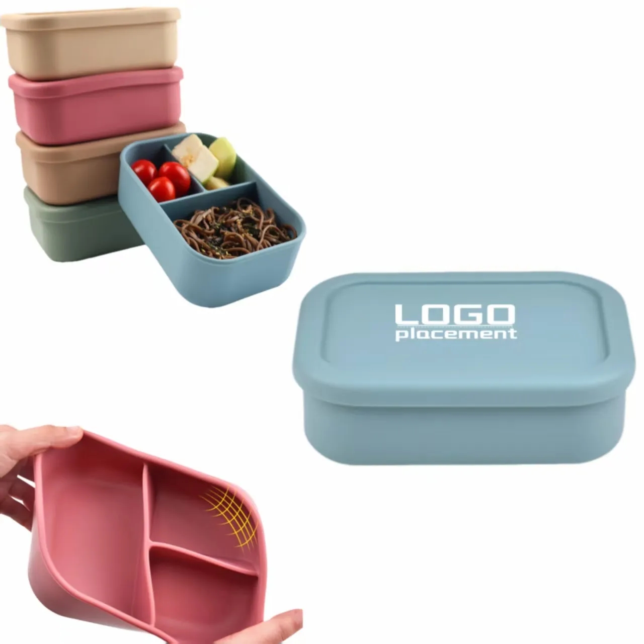 Microwave - Safe Silicone Bento Box, Three - Compartment, Le