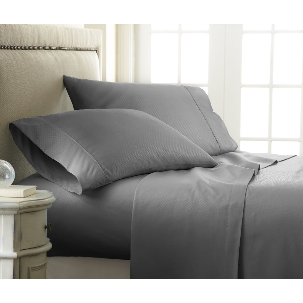 Premium Embossed Sheet Sets - Gray Queen Checker Design 4 Piece 2
