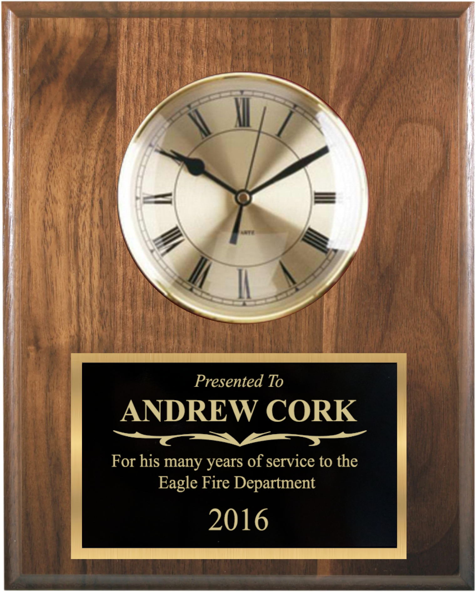 Walnut Finish Executive Clock Plaque 2