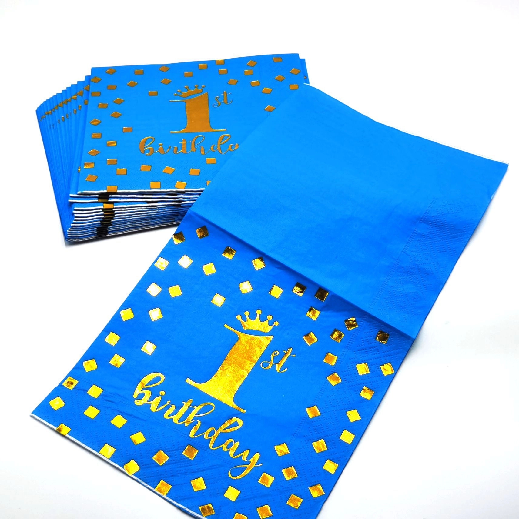 Custom Gold Foil Blue Cocktail Paper Napkins 2