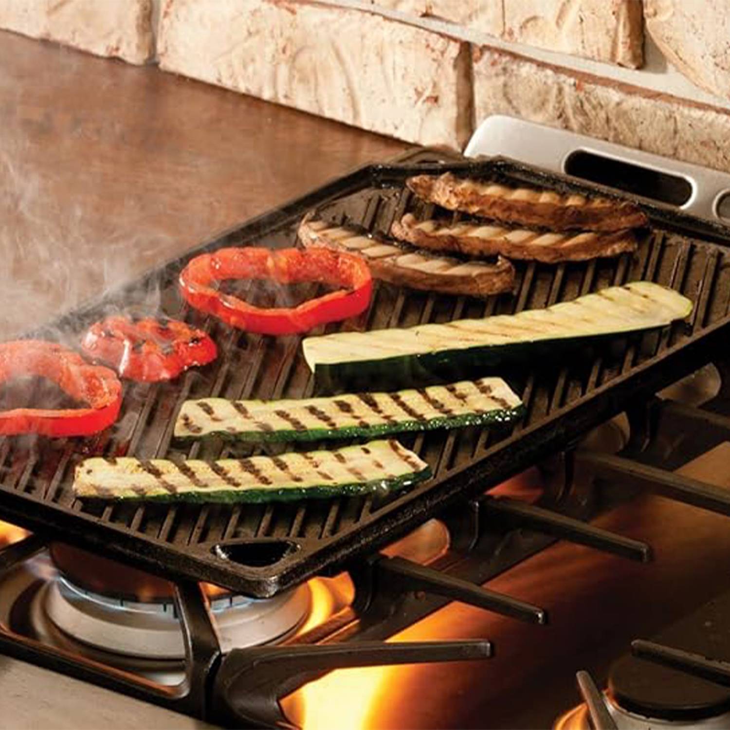 16.7x9.5 IN Cast Iron Rectangular Reversible Grill/Griddle 6