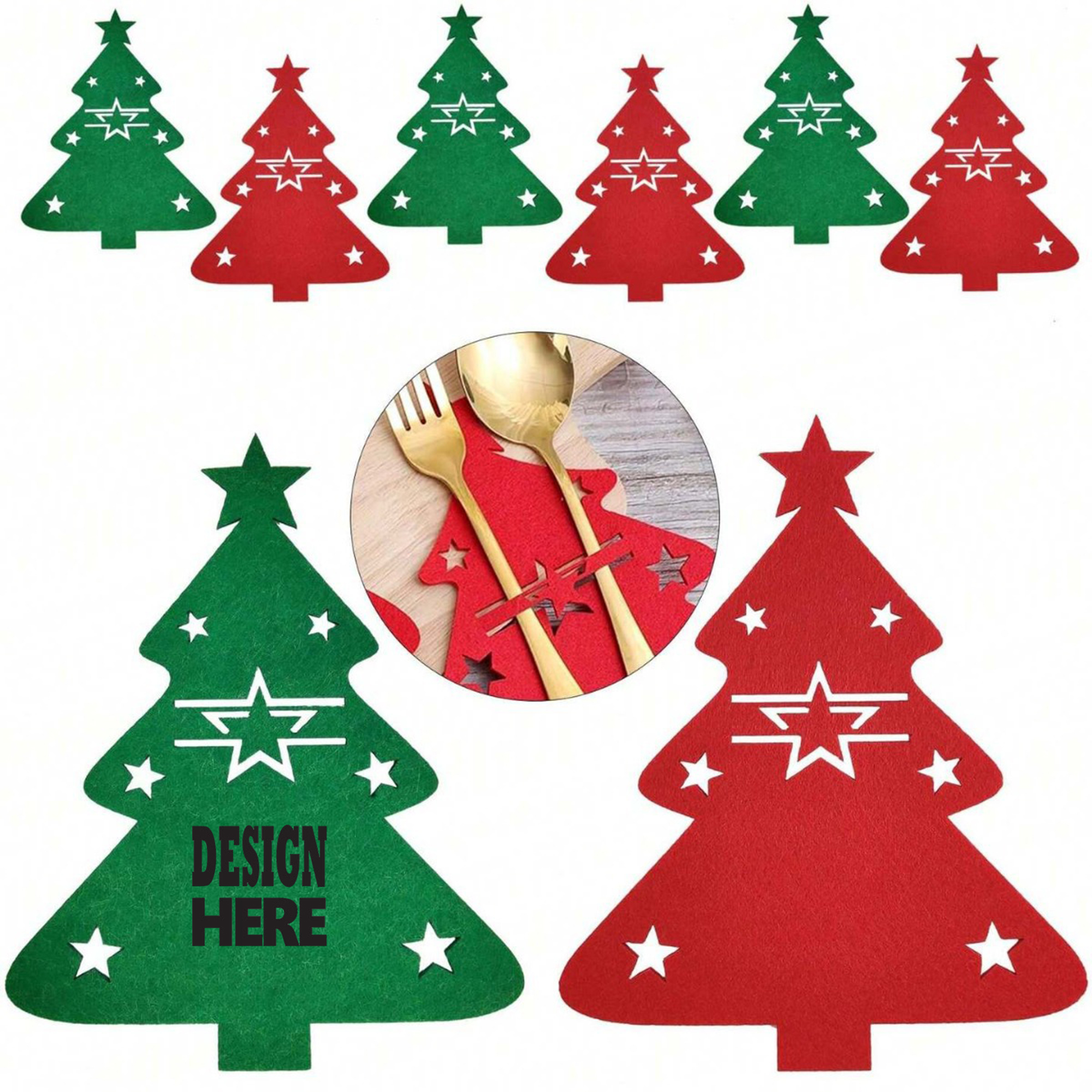 Felt Utensil Holder Christmas Tree Tabletop Decor 2