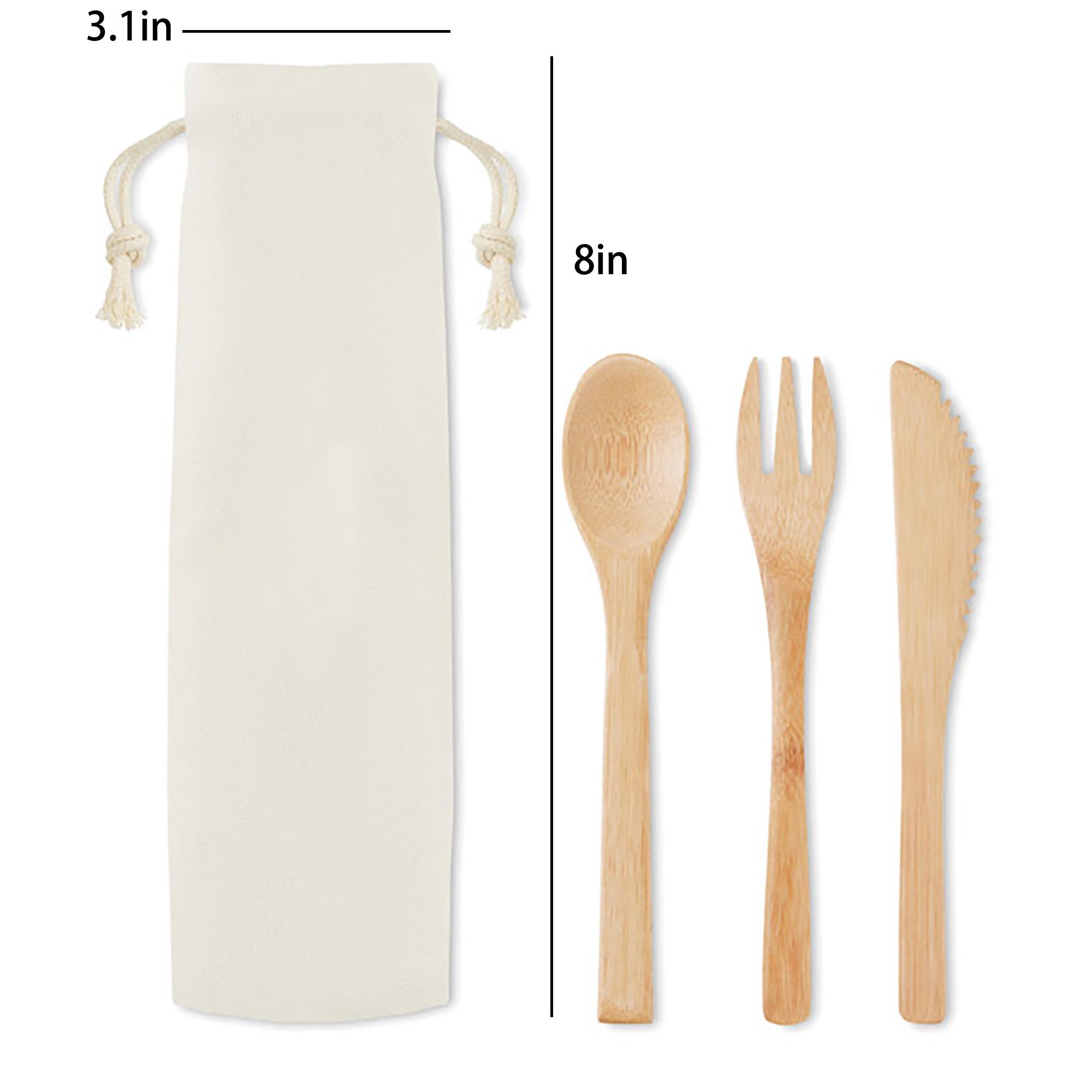 Bamboo Utensil Set with Cotton Drawstring Pouch 4