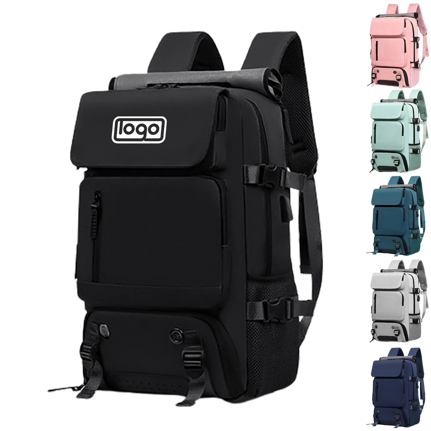 Waterproof Travel Nylon Backpack W/ Usb Port 8