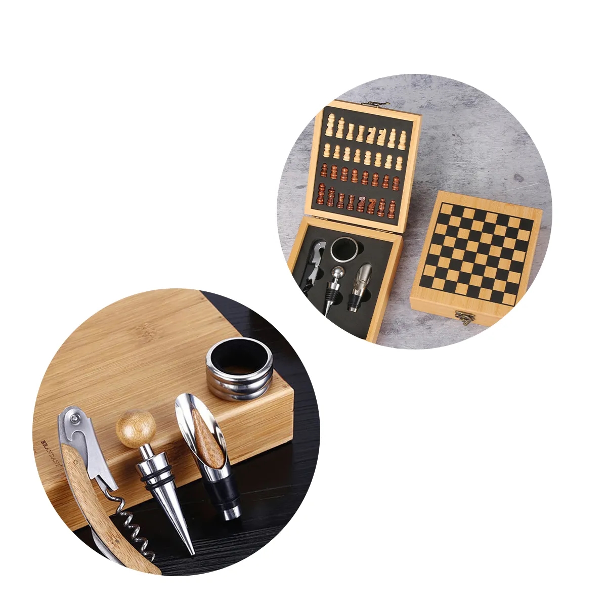 Bamboo Chess Board Wine Accessories Gift Set 7