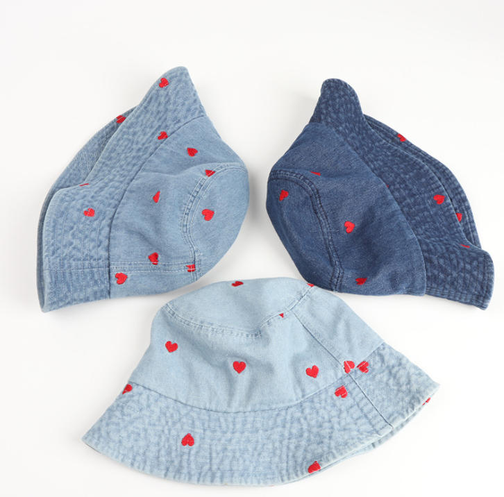 Fashion Denim Love Embroidered Bucket Hat 7