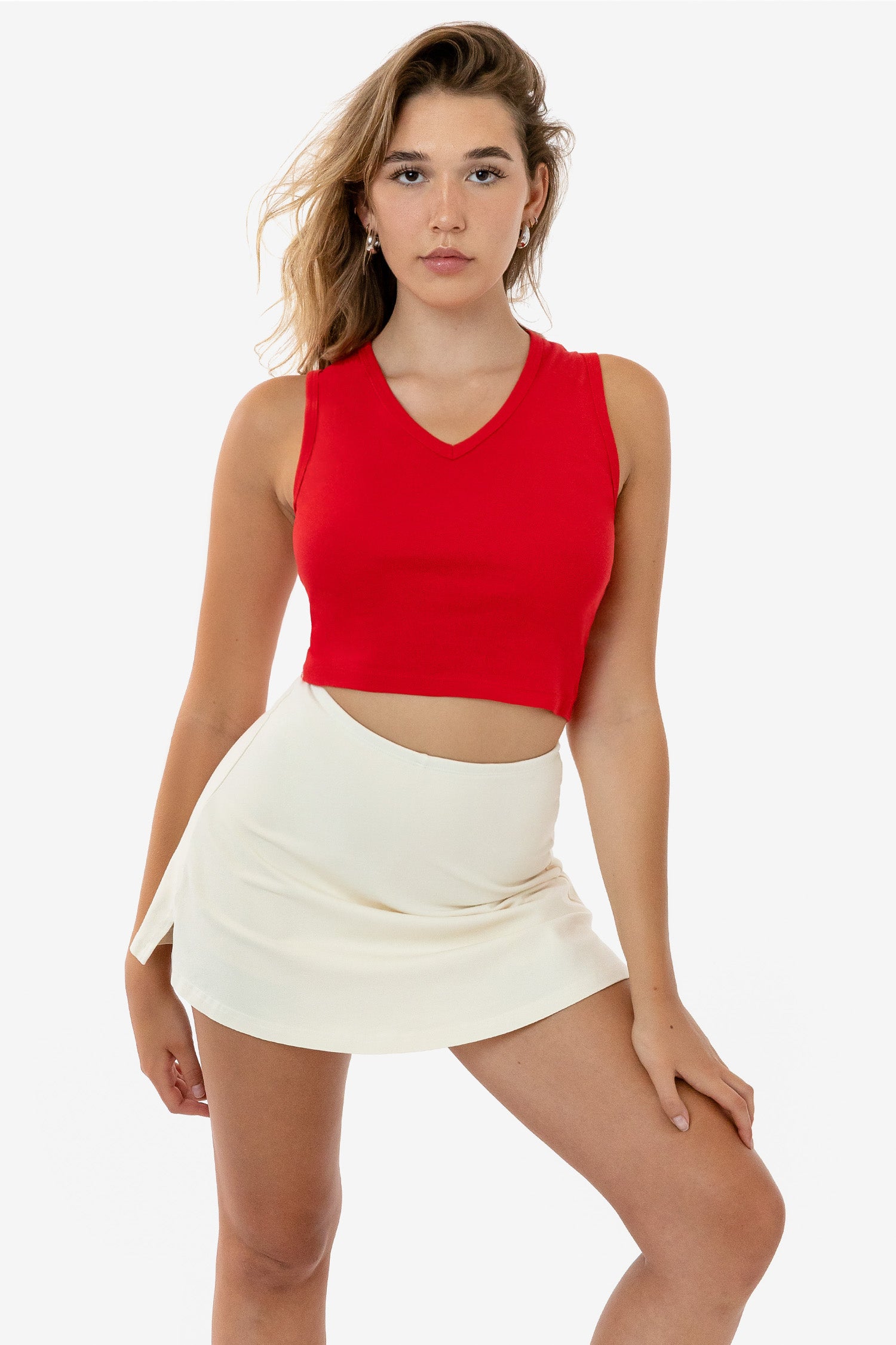 BABY RIB SLEEVELESS V-NECK CROP TANK 15