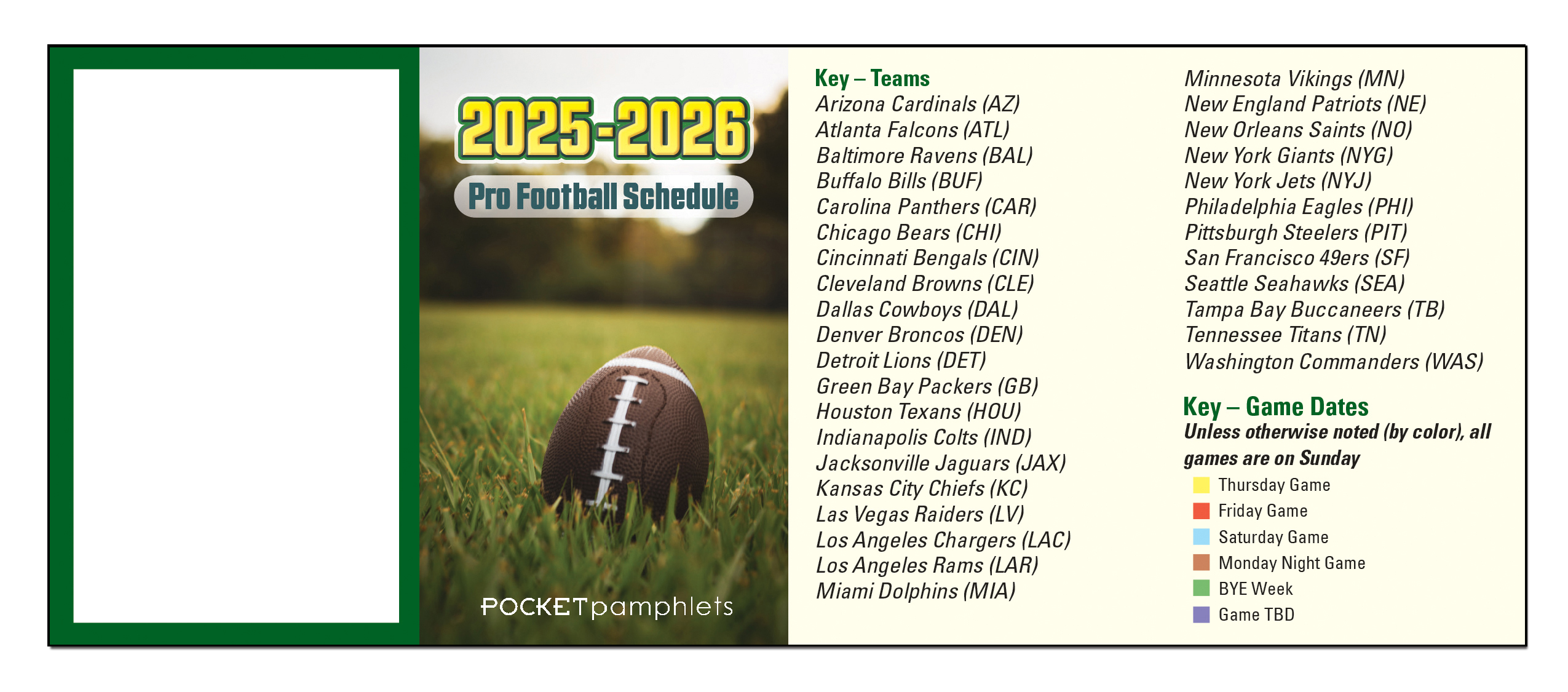 POCKET PAMPHLET - Pro Football Schedule Pocket Pamphlet 4