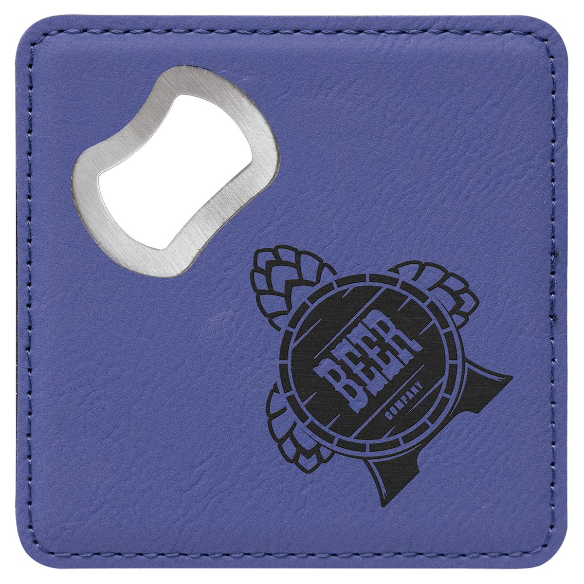 4" x 4" Square Purple Leatherette Bottle Opener Coaster 3