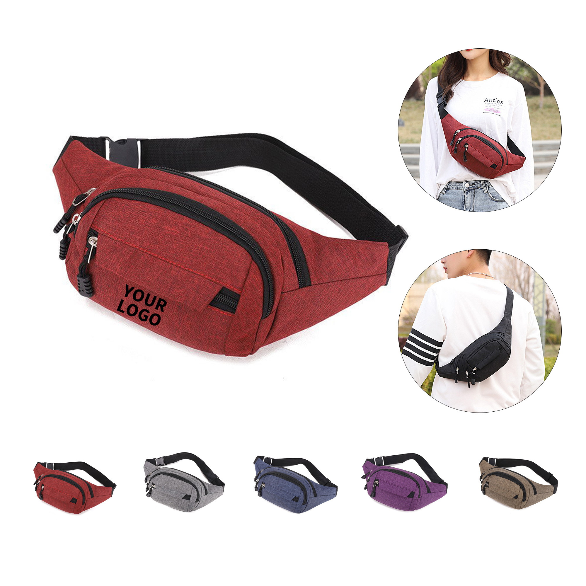 Canvas Crossbody Waist Pack With Four Zipper Pockets 4