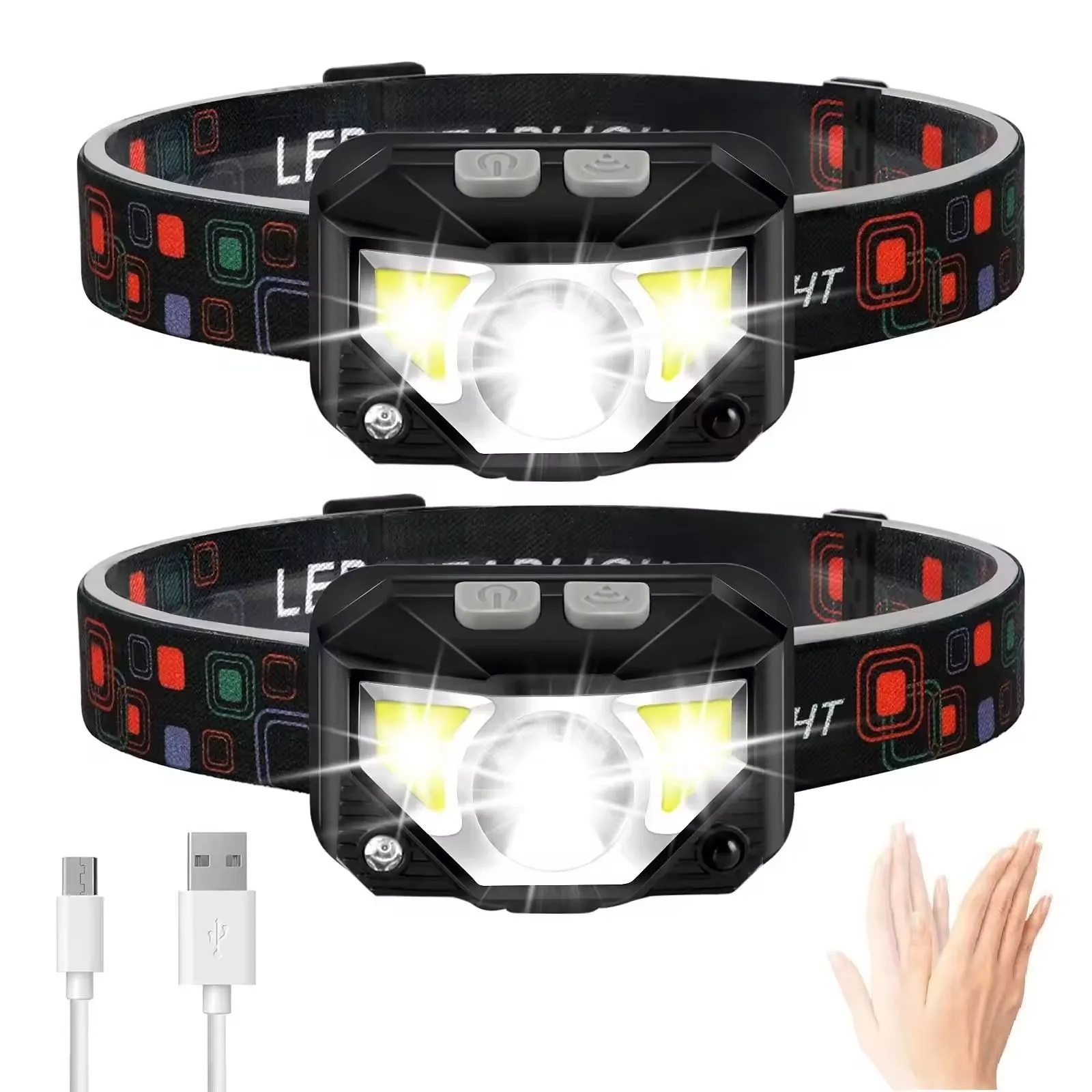 Headlamp 1200 Lumen Ultra-Light Bright LED Rechargeable Head 3