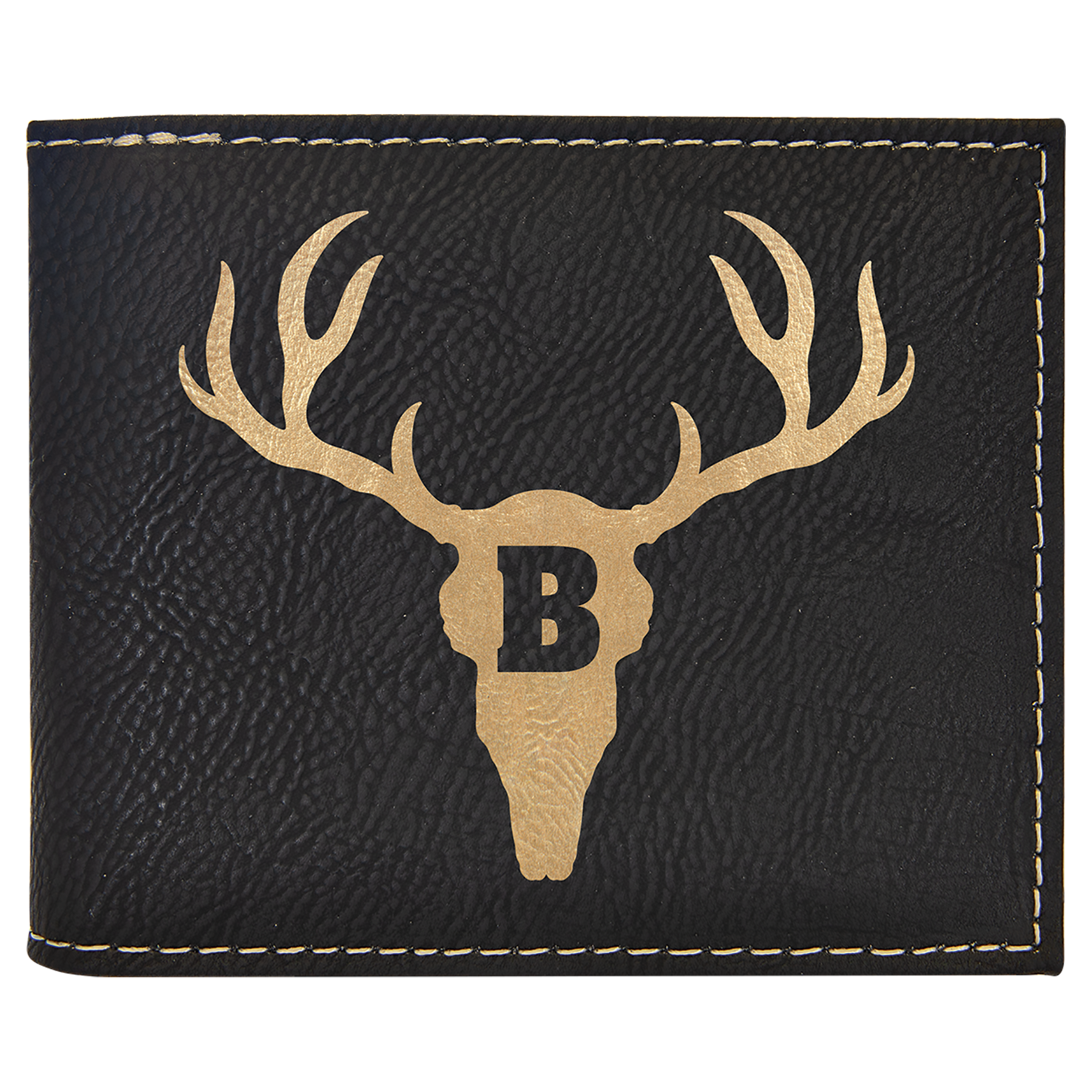 Black/Gold Leatherette Bi-Fold Wallet w/Flip ID Display 1