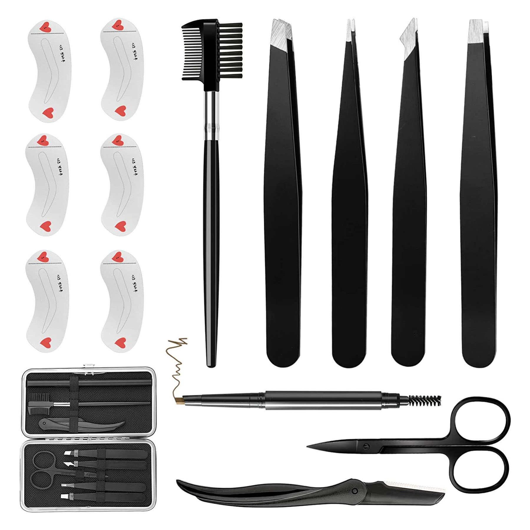 15Pcs Eyebrow Kit with Eyebrow Stencil