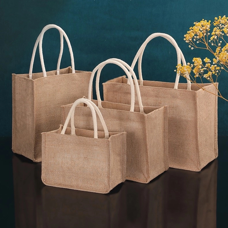 Natural Linen Jute Reusable Tote Bag With Handles 6