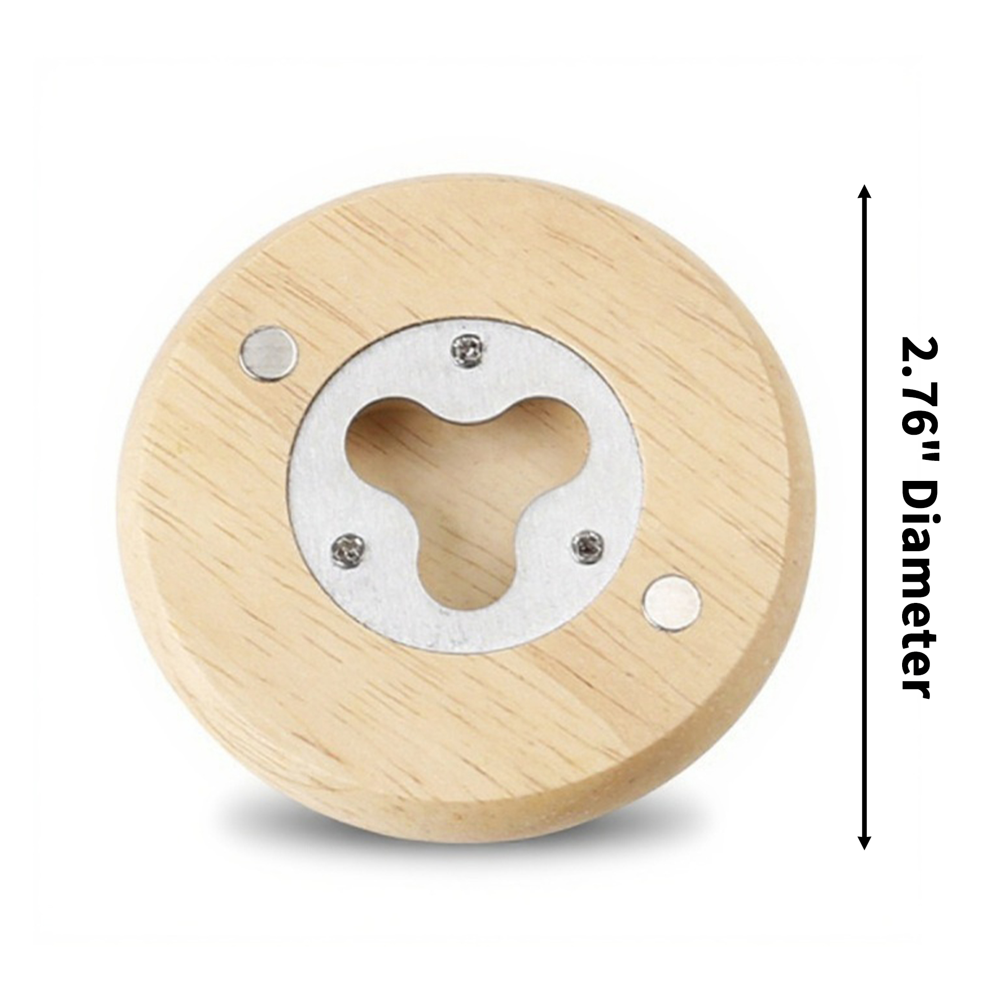 Round Bamboo Bottle Opener With Magnetic Base 2.76" Diameter 3