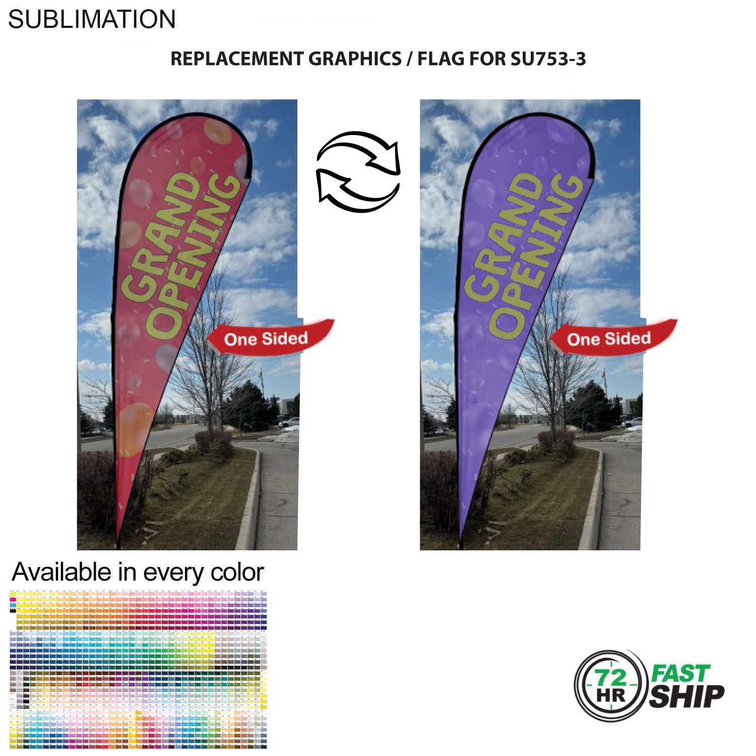 72Hr Fast Ship - Replacement Flag for 16' X-Large Tear Drop Flag Kit, Full Color Graphics One Side 2