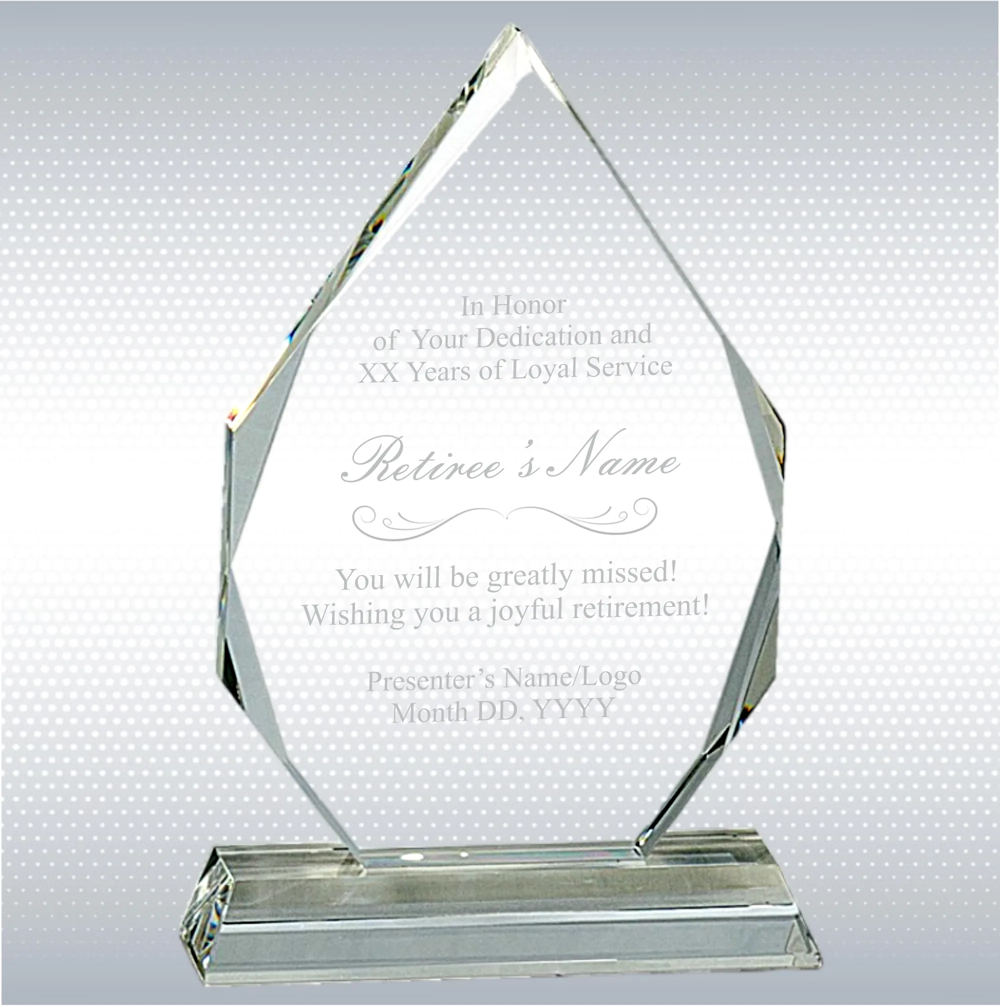 9" Prism Optical Crystal Retirement Gift Award 4