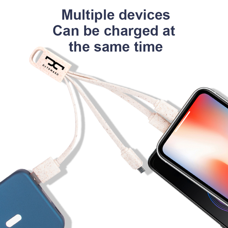 Eco Friendly Wheat Straw 4-in-1 Charging Cable With Type C, Lightning And Micro USB Connector 5