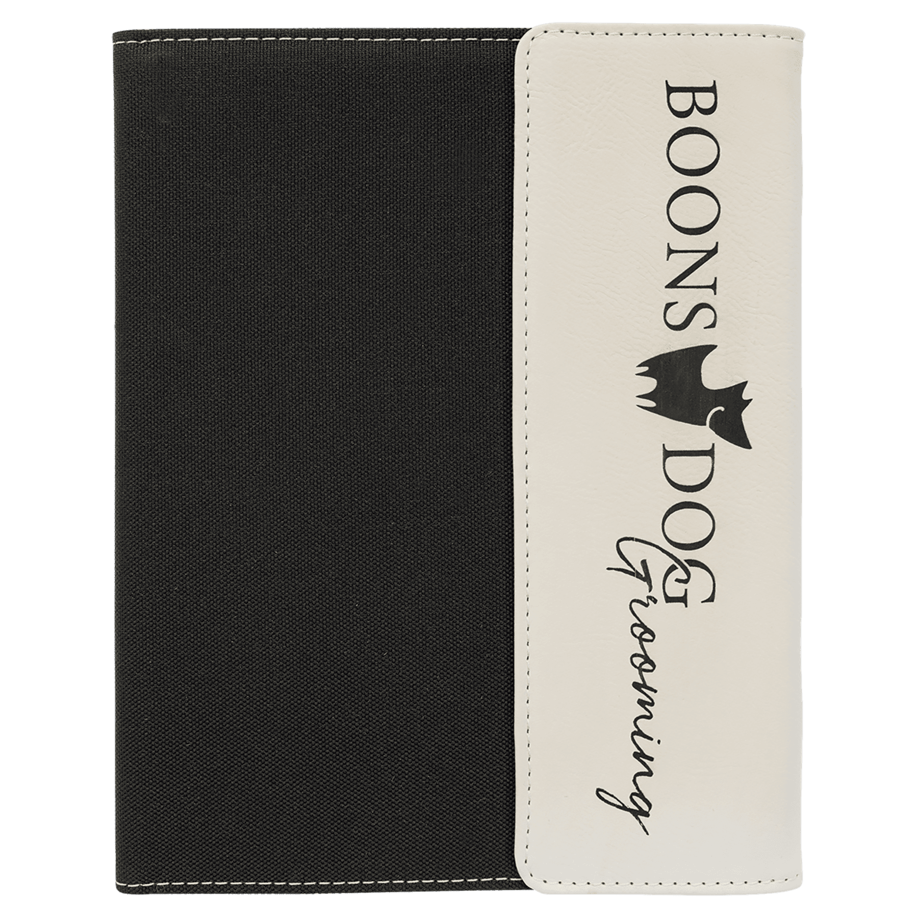 7" x 9" White Leatherette / Black Canvas Portfolio with Notepad 2
