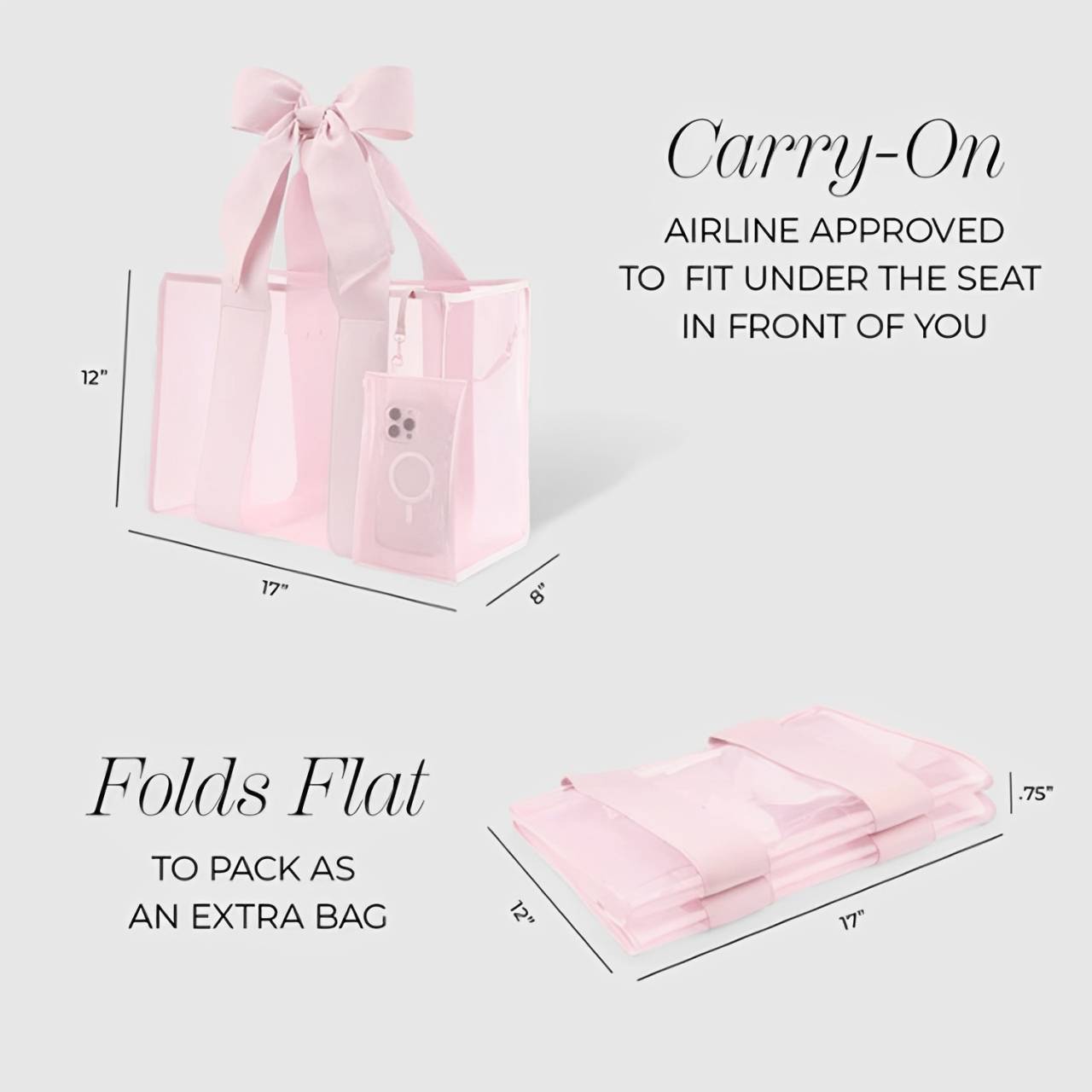 Bow Design PVC Translucent Tote Bag w/ Phone Pouch 5