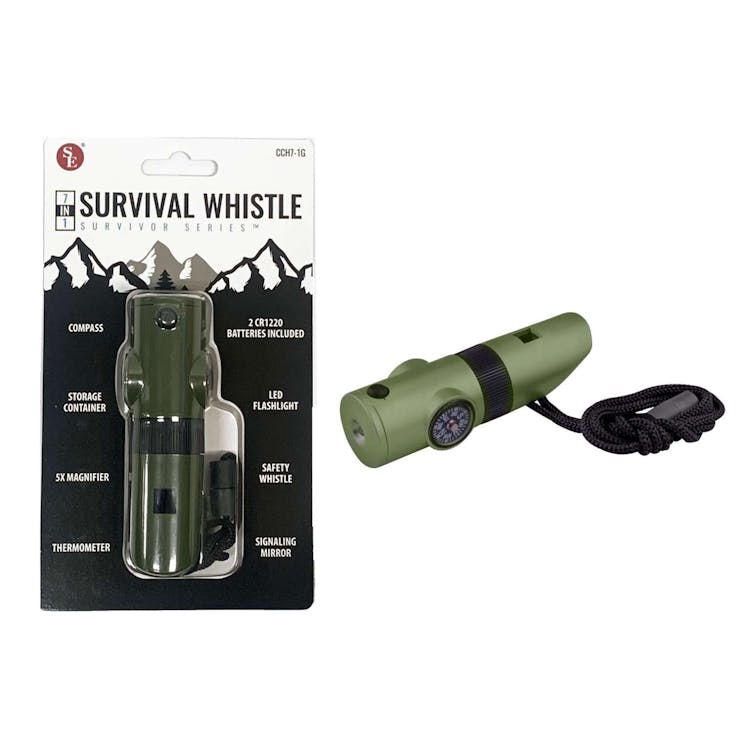 7-in-1 Survival Whistles 4" - Green 1