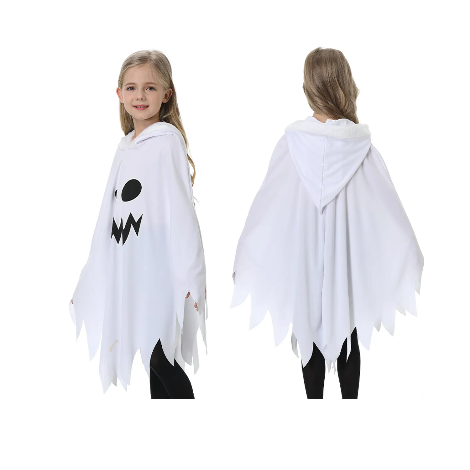 Child Scary Smiling Ghost Halloween Costume Dress with Hood 5