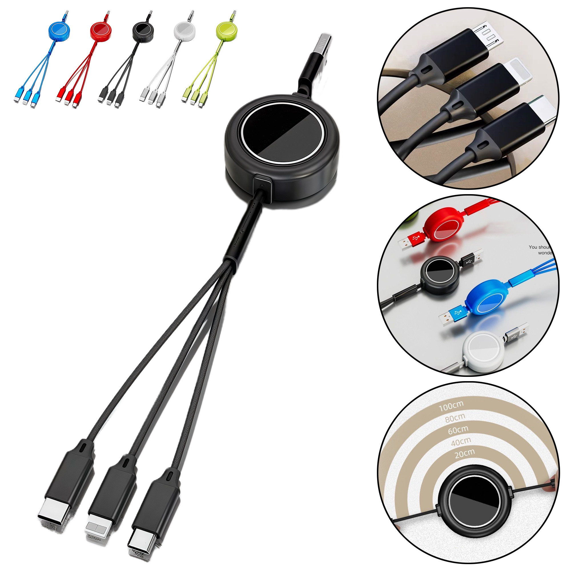 Retractable 3-in-1 Charging Cable with Fast Charge, Durable and Flexible Triple USB Cord 2