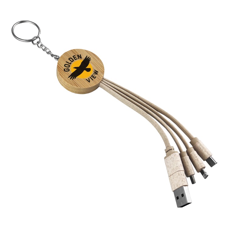 Round Bamboo Charging Cable Key Ring 2