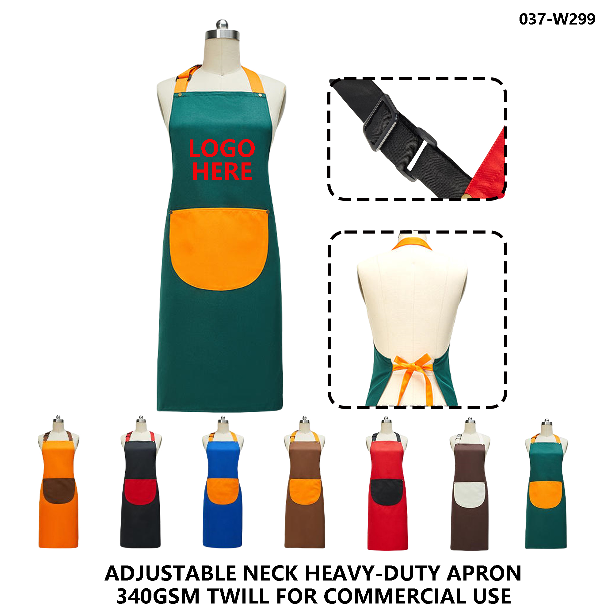 Custom Logo Bib Apron - Two-Tone Promotional Workwear with Pockets 2