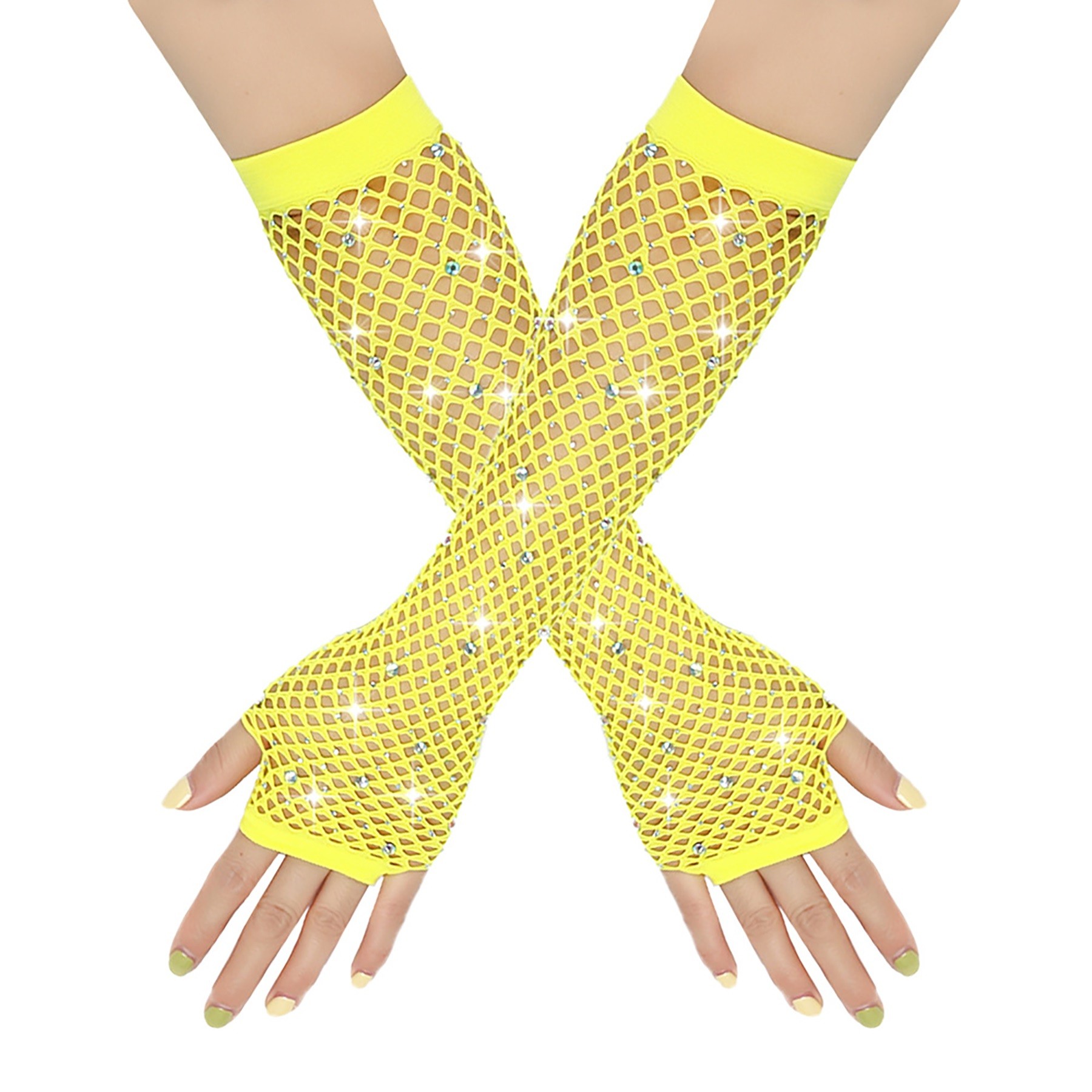 Rhinestone Fish Net Gloves 2