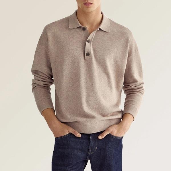 Long Sleeve V-neck Button Casual Men's Polo Shirt 9