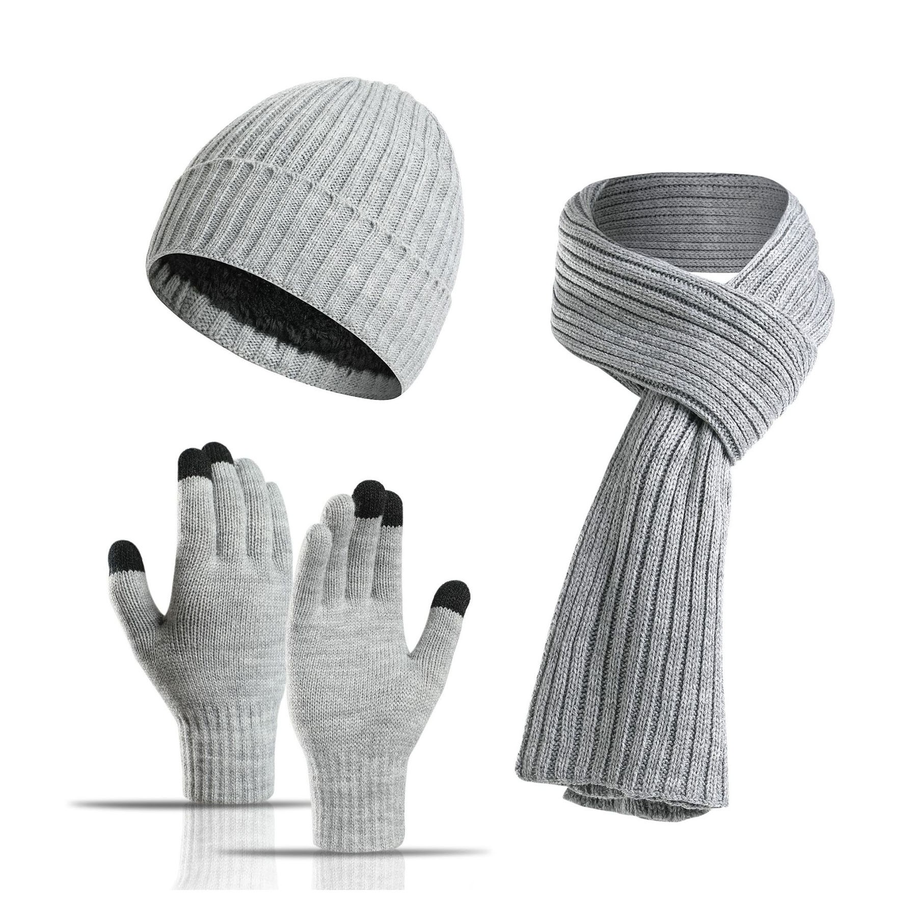 Winter Knit Hat Beanie Long Neck Scarf Touchscreen Gloves Set 4