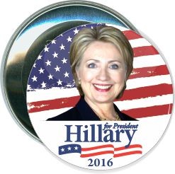 Hillary, Photo with Background Flag, Political Button