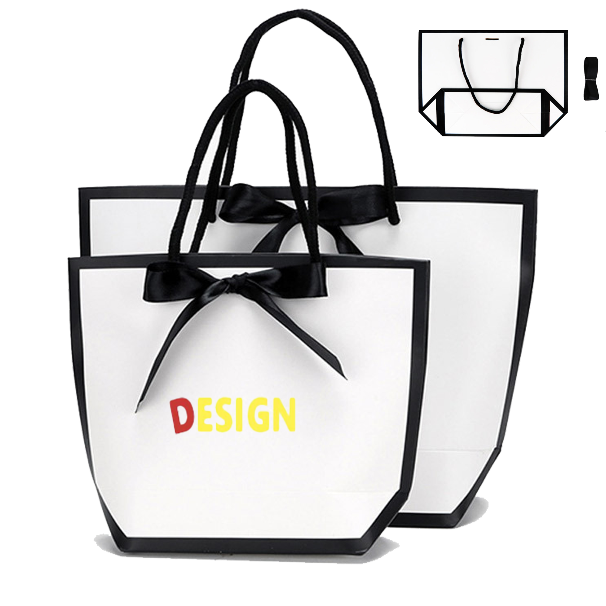 Custom White Card Paper Shopping Bag with Bow 8