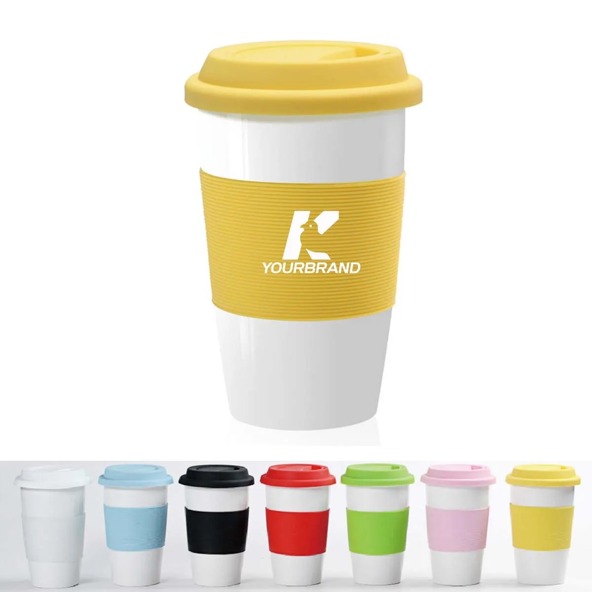 Reusable White Ceramic Travel Coffee Cup with Lid & Sleeve 4