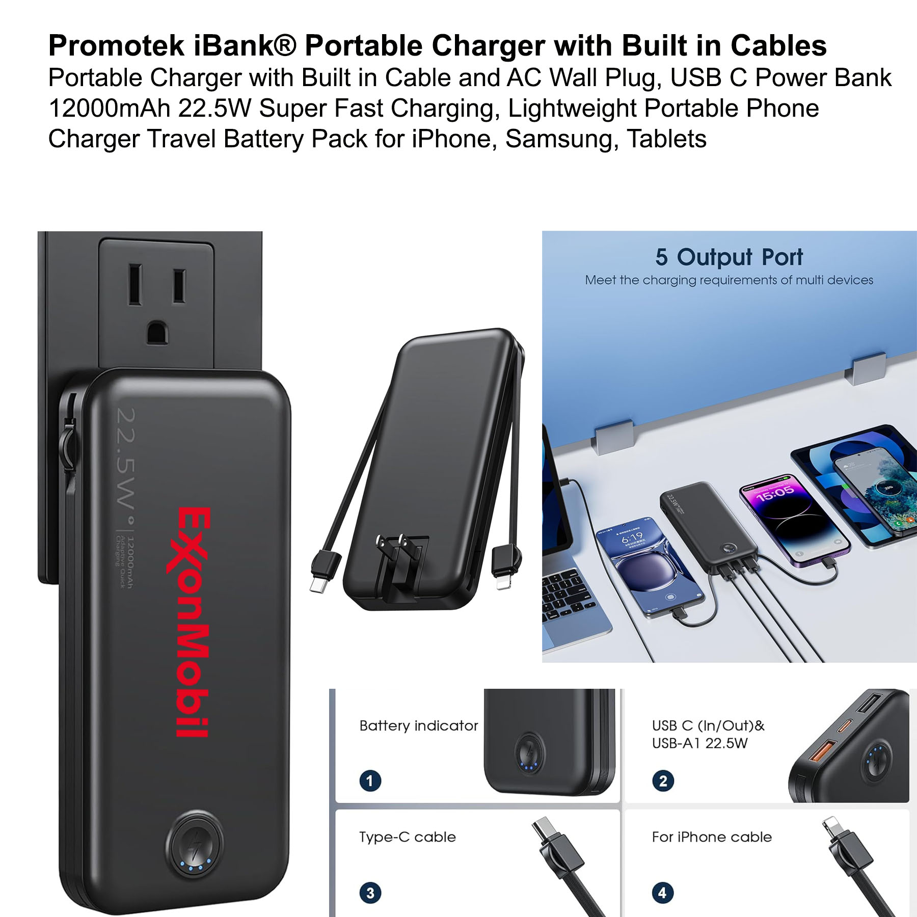 iBank ® Portable Charger with Built in Cable and AC Wall Plug 1