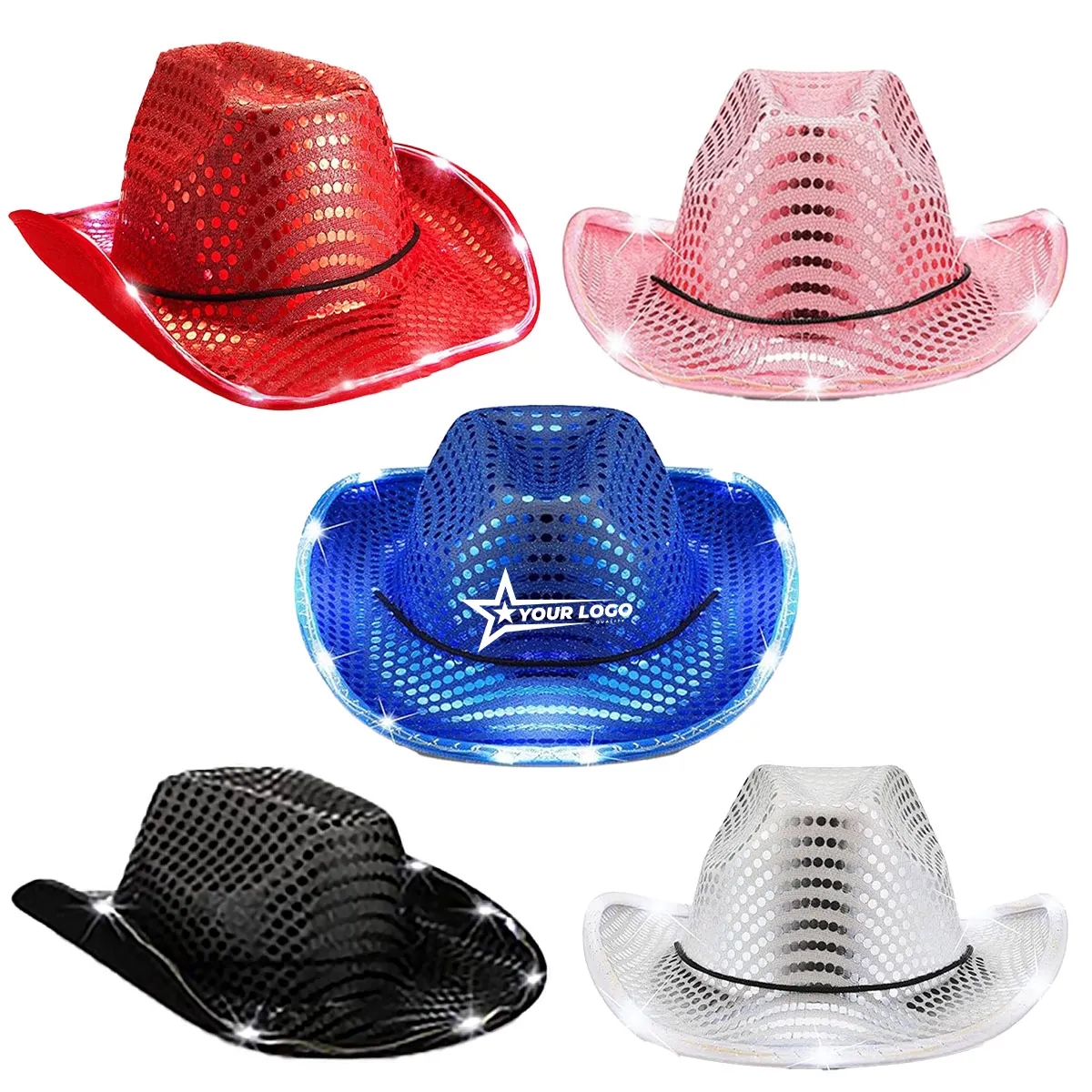 Festival LED Hat Cowboy Sequin Party Flashing Light Up Cap 1
