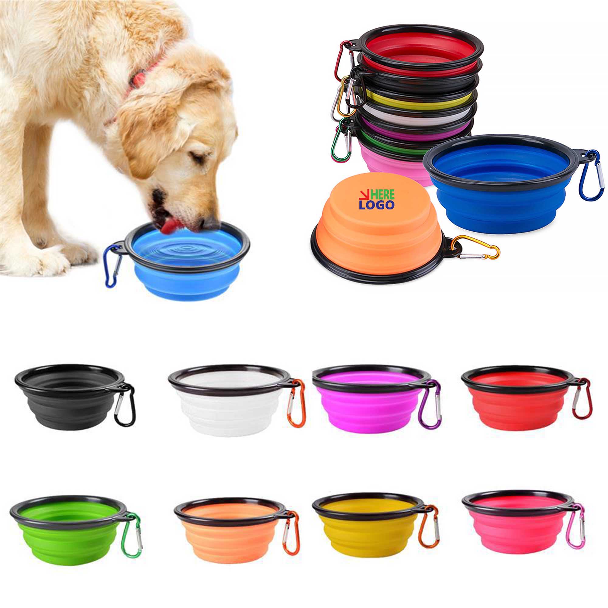 12Oz Collapsible Silicone Pet Bowl With Carabiner 2
