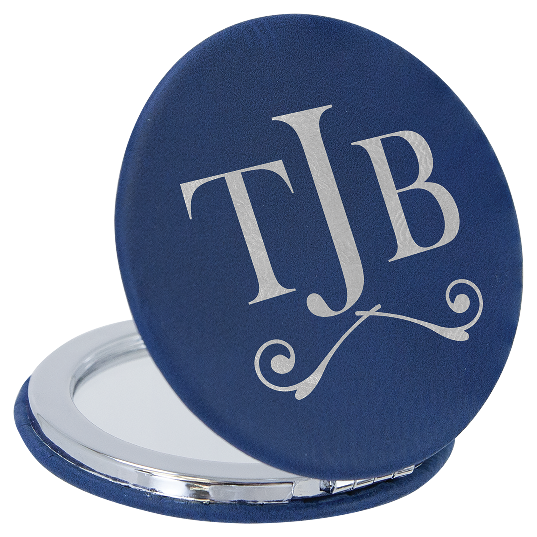 2 1/2" Blue/Silver Leatherette Compact Mirror 1