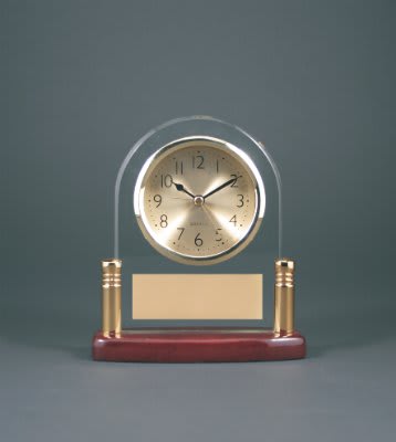 6 1/2" Arch Glass Desk Clock with Metal Posts & Rosewood Piano Finish 2